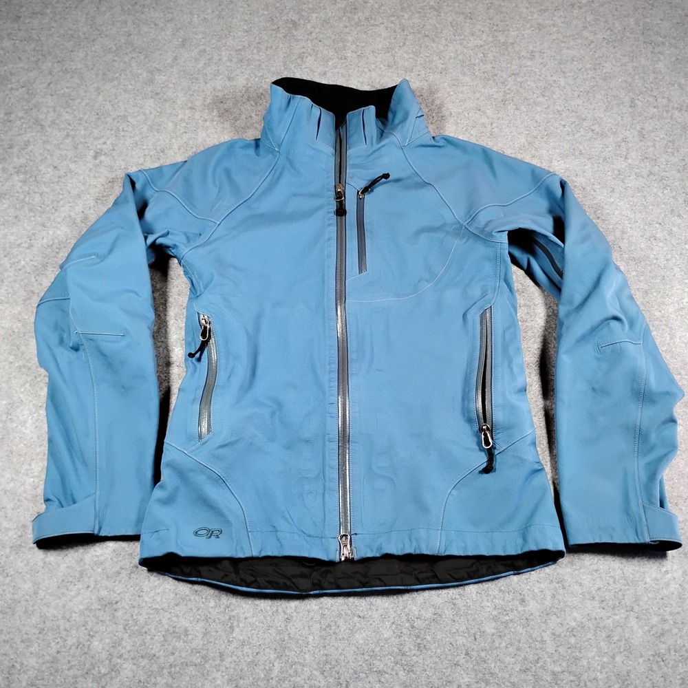 Outdoor Research Womens XS Blue‎ Softshell Full Zip Hoodless Jacket Pit Zips